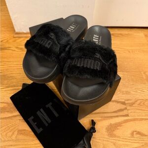Fenty Puma black fur slides